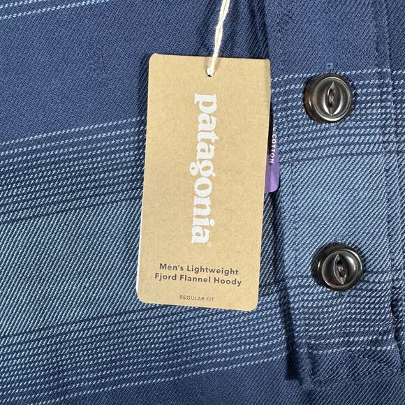 Patagonia Hoodie Mens Large Blue Lightweight Fjord Flannel Hoody Striped Organic - Picture 4 of 16